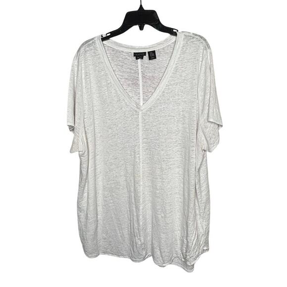 Tahari Tops - Tahari 100% Linen Short Sleeve V Neckline White Knit Top Tee Shirt Size 2XL